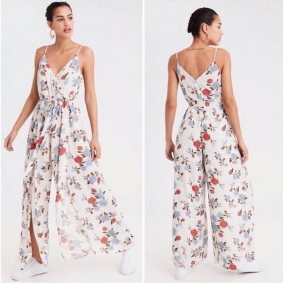 American Eagle Outfitters Cream Floral Wide Leg Jumpsuit - Picture 3 of 16